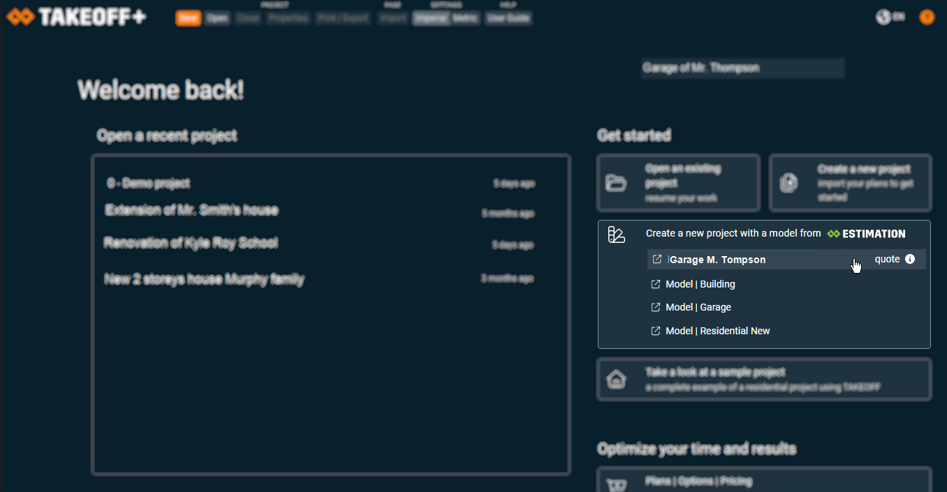 Create new project from ESTIMATION