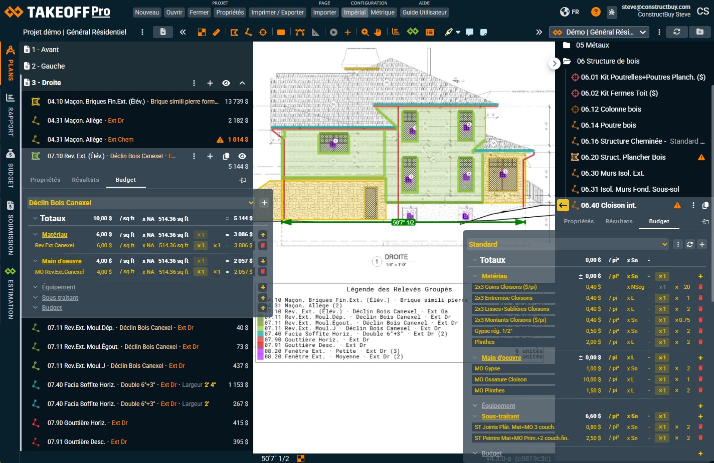 Aperçu de l'interface TAKEOFF Pro